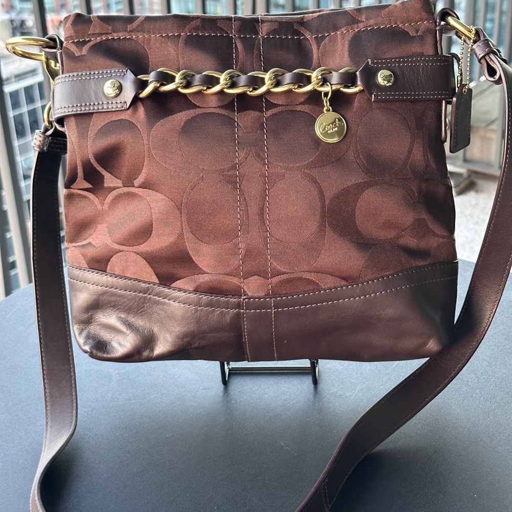 Coach Brown crossbody with gold chain & charm Y2K canvas & leather 2011 NWOT